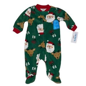 NWT Carter’s Christmas Santa Reindeer FaLaLa Full Zip Fleece Sleeper Size 3 Mo